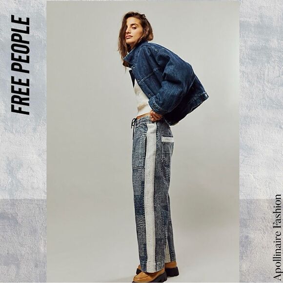 WE THE FREE MISFIT BORO REVERSIBLE HAREM JEANS IN NAVY WHITE COMBO NEW - Picture 6 of 13